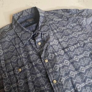 Pendleton Men's Short Sleeve Button Down Shirt‎ Geometric Pattern Blue size XL